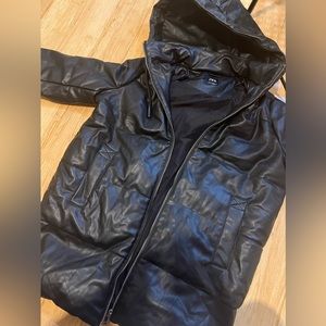 Zara Black Leather puffer jacker size M women.